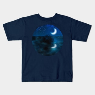 Crescent moon in valley river Kids T-Shirt